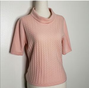 100%Pure Cashmere Light Pink Crop Top Sweater Turtleneck Textured Spring Luxury